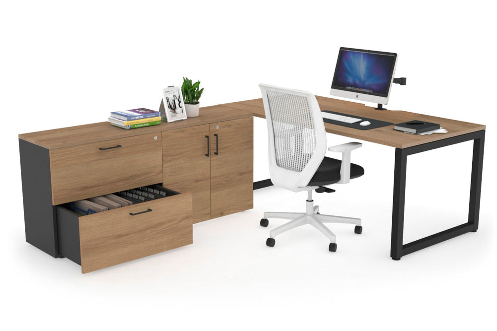 Quadro Loop Executive Setting - Black Frame [1600L x 800W with Cable Scallop]-salvage oak none 2 drawer 2 door filing cabinet