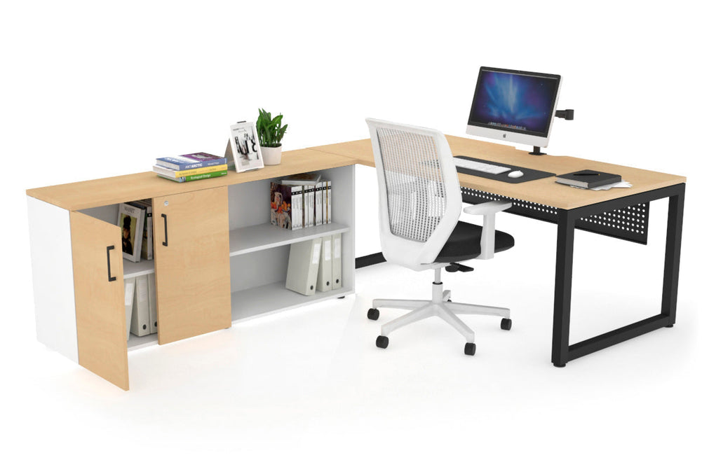 Quadro Loop Executive Setting - Black Frame [1600L x 800W with Cable Scallop]-maple black modesty 2 door open storage cabinet