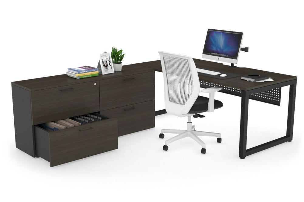 Quadro Loop Executive Setting - Black Frame [1600L x 800W with Cable Scallop]-dark oak black modesty 4 drawer lateral filing cabinet