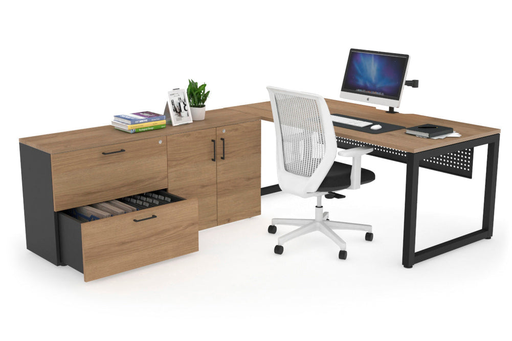 Quadro Loop Executive Setting - Black Frame [1600L x 800W with Cable Scallop]-salvage oak black modesty 2 drawer 2 door filing cabinet