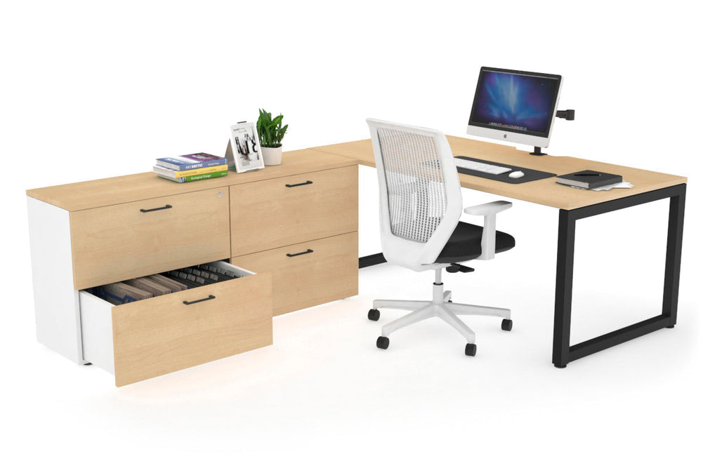 Quadro Loop Executive Setting - Black Frame [1600L x 800W with Cable Scallop]-maple none 4 drawer lateral filing cabinet