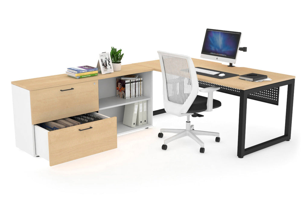 Quadro Loop Executive Setting - Black Frame [1600L x 800W with Cable Scallop]-maple black modesty 2 drawer open filing cabinet