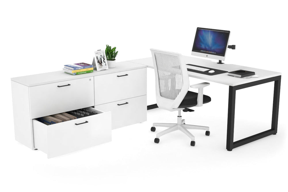 Quadro Loop Executive Setting - Black Frame [1600L x 800W with Cable Scallop]-white none 4 drawer lateral filing cabinet