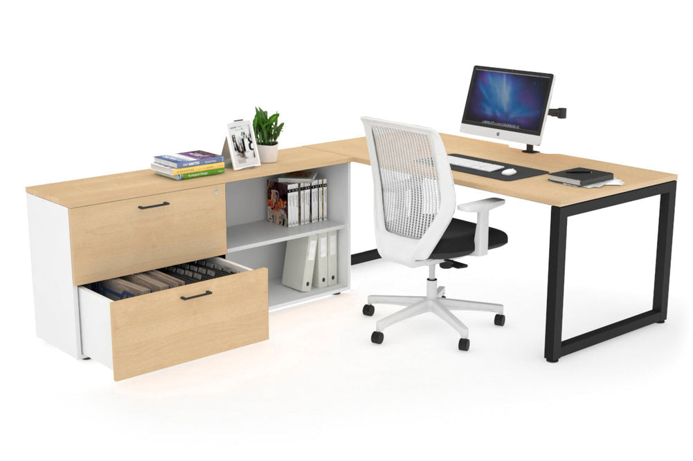 Quadro Loop Executive Setting - Black Frame [1600L x 800W with Cable Scallop]-maple none 2 drawer open filing cabinet