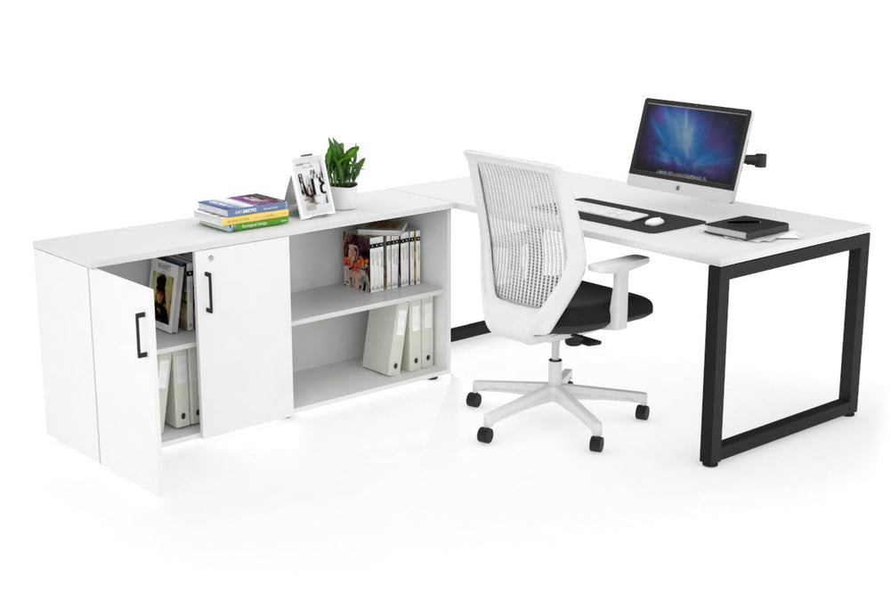 Quadro Loop Executive Setting - Black Frame [1800L x 700W]-white none 2 door open storage cabinet