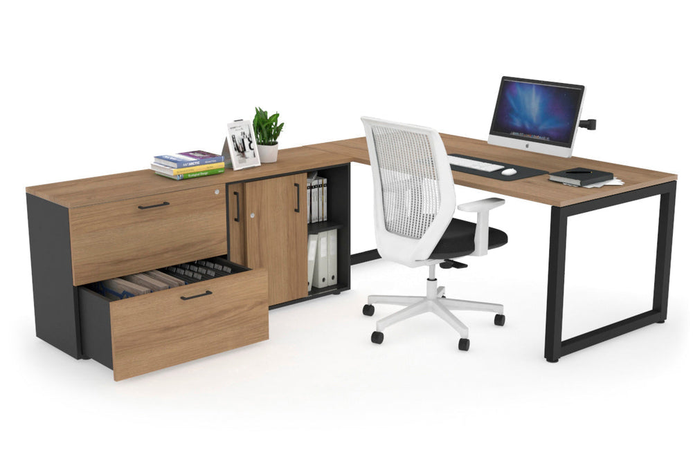 Quadro Loop Executive Setting - Black Frame [1800L x 700W]-salvage oak none 2 drawer lateral sliding door credenza