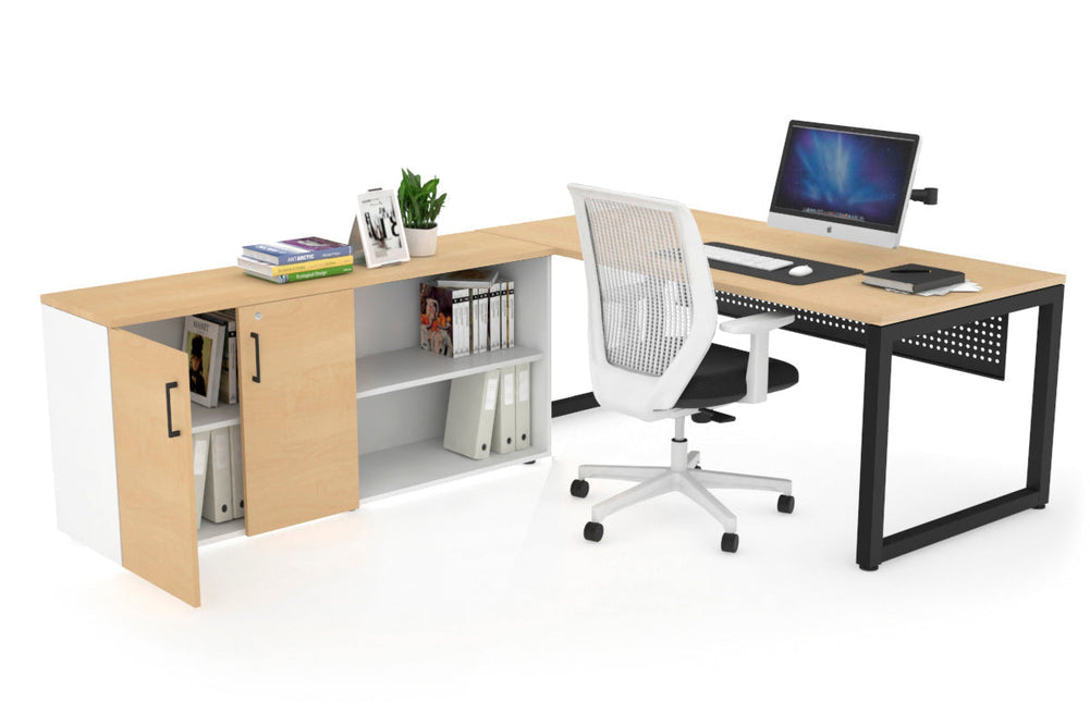 Quadro Loop Executive Setting - Black Frame [1800L x 700W]-maple black modesty 2 door open storage cabinet