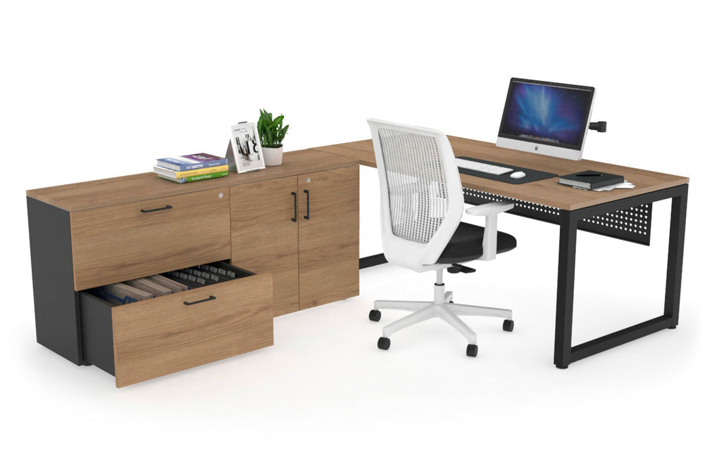 Quadro Loop Executive Setting - Black Frame [1800L x 700W]-salvage oak black modesty 2 drawer 2 door filing cabinet