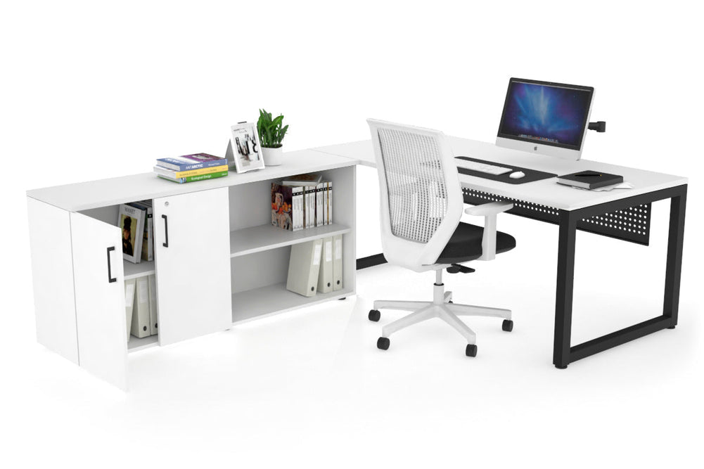 Quadro Loop Executive Setting - Black Frame [1800L x 700W]-white black modesty 2 door open storage cabinet