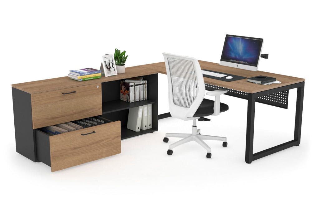 Quadro Loop Executive Setting - Black Frame [1800L x 700W]-salvage oak black modesty 2 drawer open filing cabinet