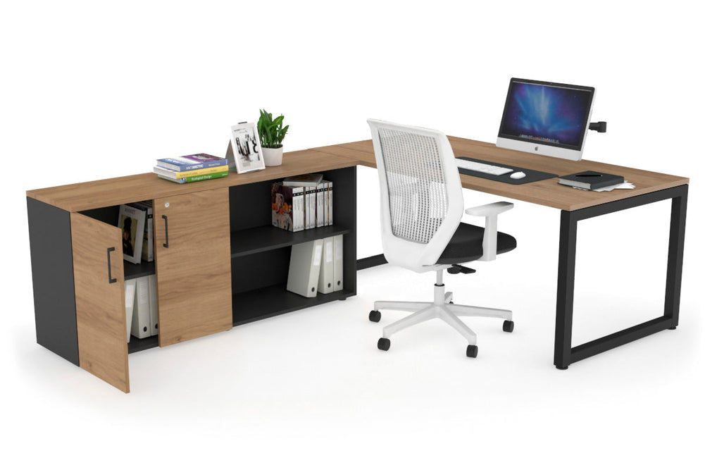 Quadro Loop Executive Setting - Black Frame [1800L x 700W]-salvage oak none 2 door open storage cabinet