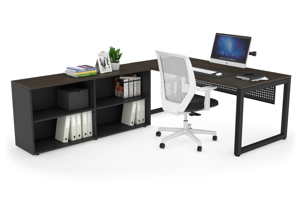 Quadro Loop Executive Setting - Black Frame [1800L x 700W]-dark oak black modesty open bookcase