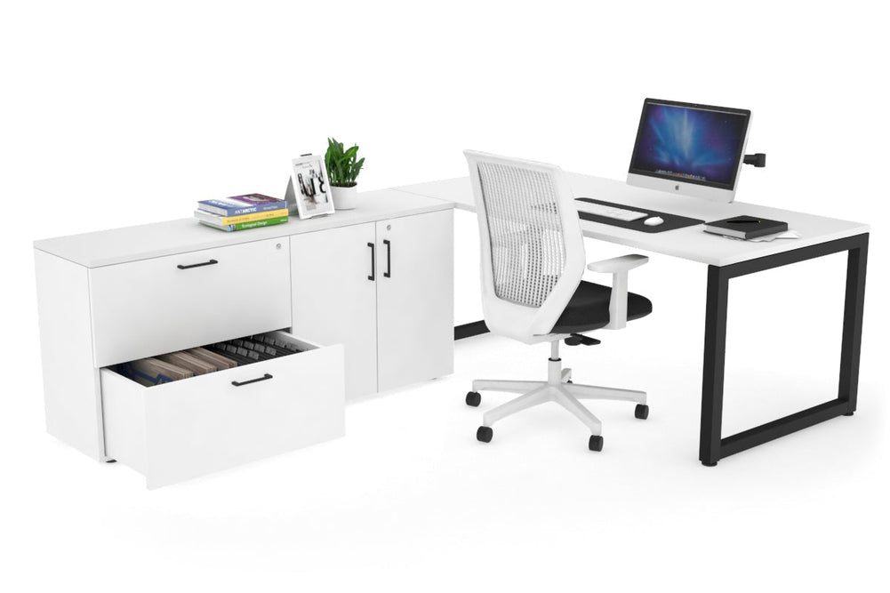 Quadro Loop Executive Setting - Black Frame [1800L x 700W]-white none 2 drawer 2 door filing cabinet