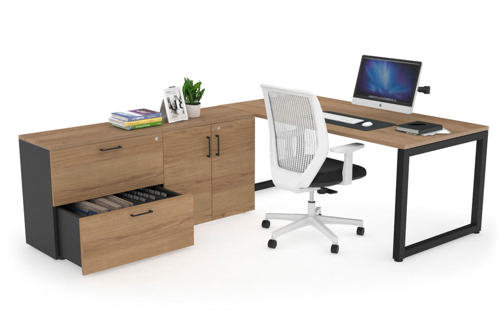 Quadro Loop Executive Setting - Black Frame [1800L x 700W]-salvage oak none 2 drawer 2 door filing cabinet