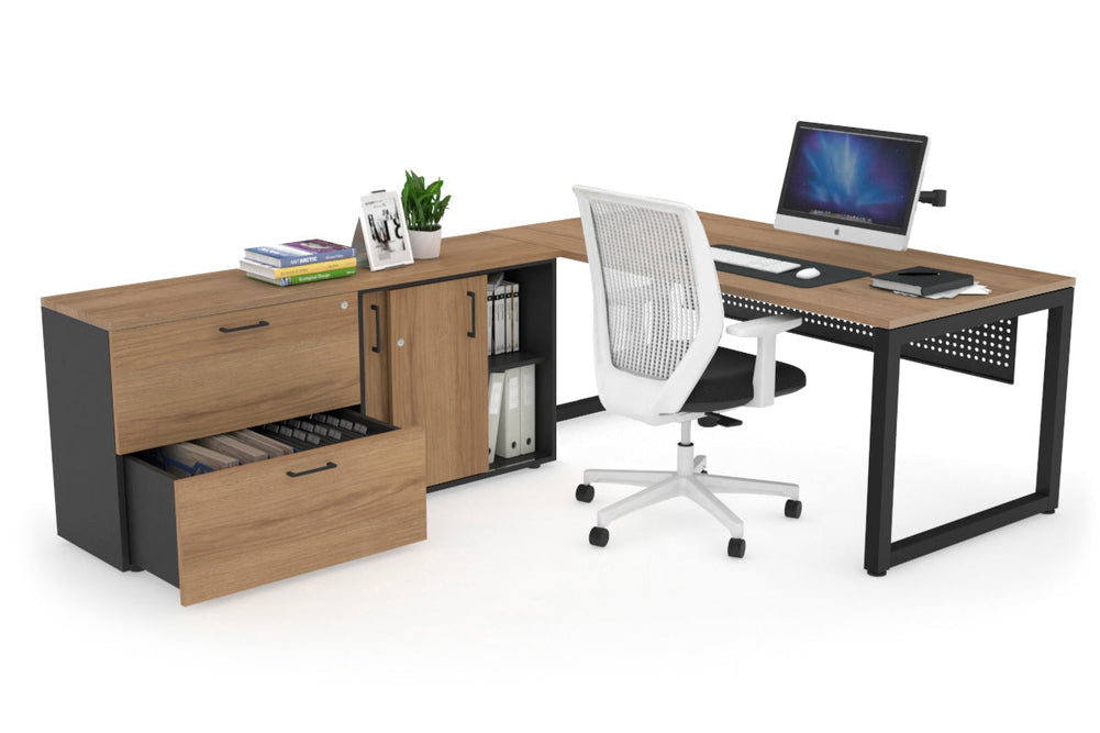 Quadro Loop Executive Setting - Black Frame [1800L x 700W]-salvage oak black modesty 2 drawer lateral sliding door credenza