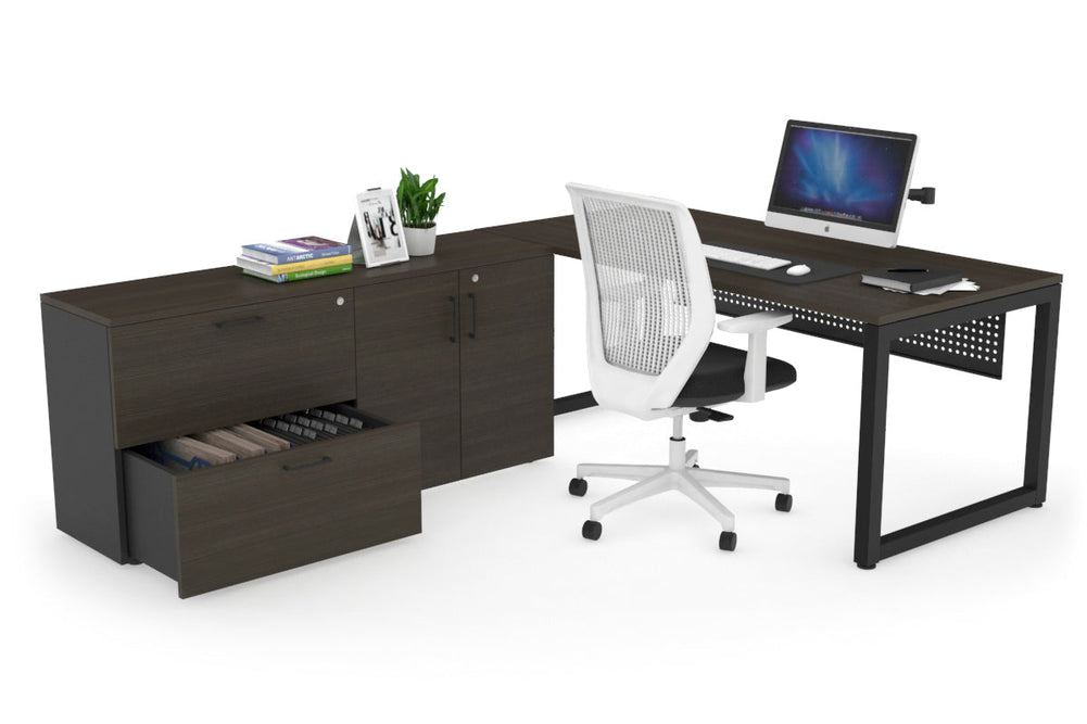 Quadro Loop Executive Setting - Black Frame [1800L x 700W]-dark oak black modesty 2 drawer 2 door filing cabinet