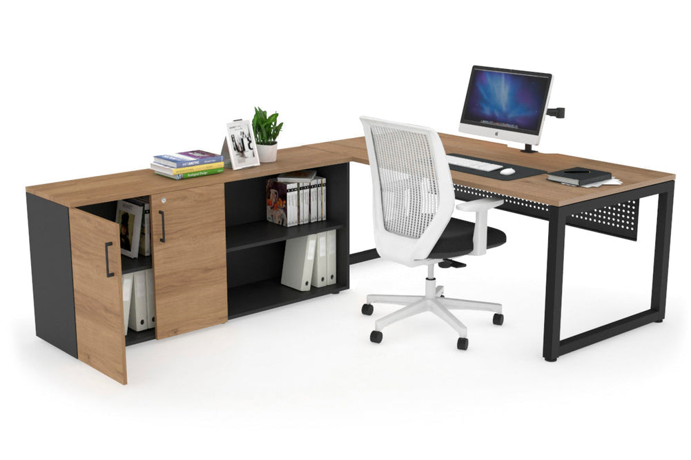 Quadro Loop Executive Setting - Black Frame [1800L x 800W with Cable Scallop]-salvage oak black modesty 2 door open storage cabinet