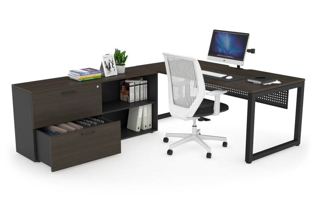 Quadro Loop Executive Setting - Black Frame [1800L x 800W with Cable Scallop]-dark oak black modesty 2 drawer open filing cabinet