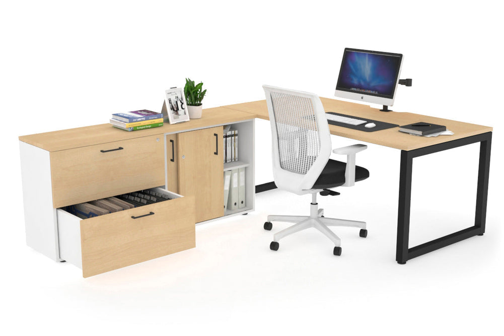 Quadro Loop Executive Setting - Black Frame [1800L x 800W with Cable Scallop]-maple none 2 drawer lateral sliding door credenza