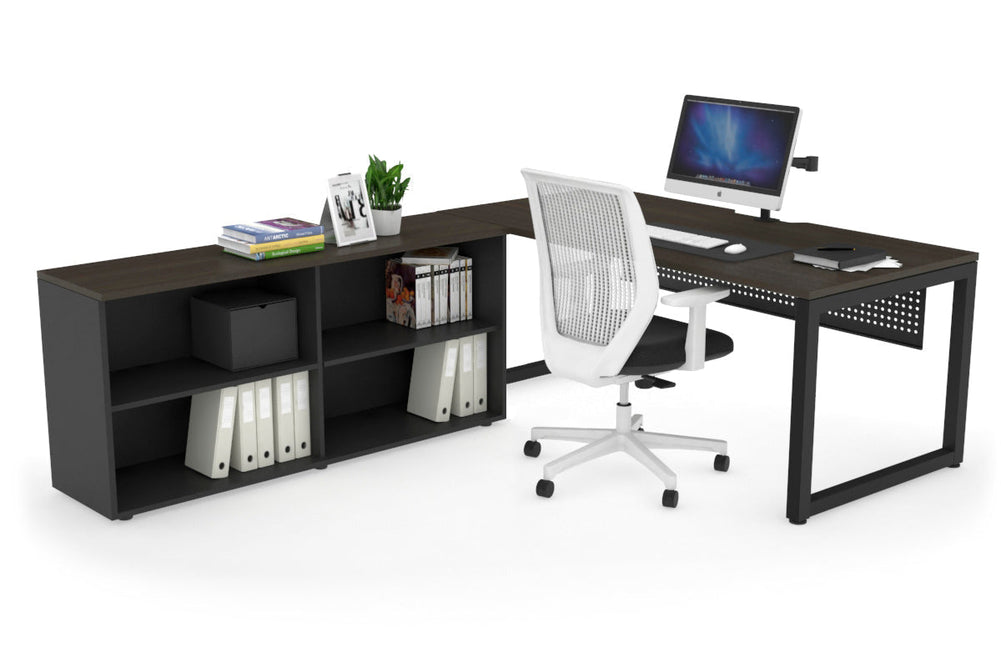 Quadro Loop Executive Setting - Black Frame [1800L x 800W with Cable Scallop]-dark oak black modesty open bookcase