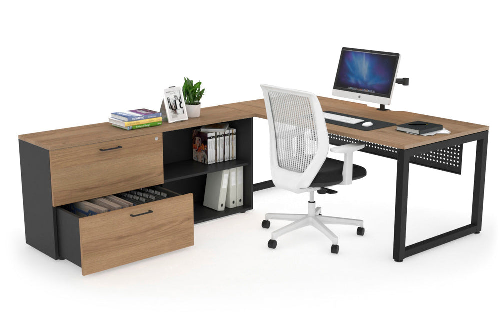 Quadro Loop Executive Setting - Black Frame [1800L x 800W with Cable Scallop]-salvage oak black modesty 2 drawer open filing cabinet