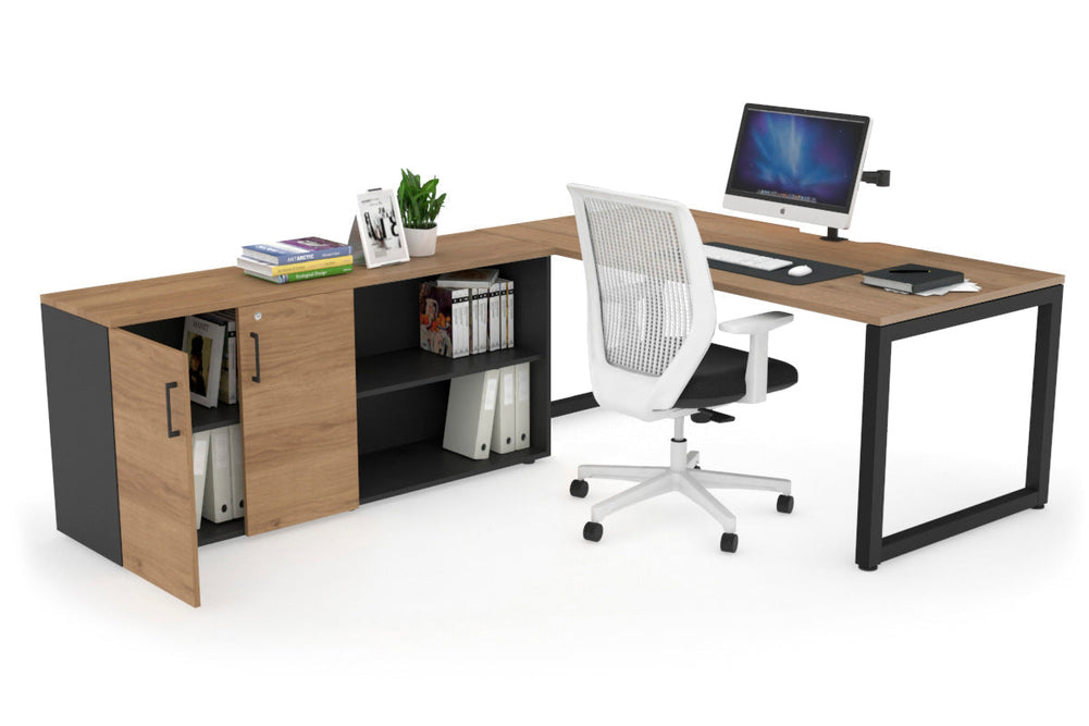 Quadro Loop Executive Setting - Black Frame [1800L x 800W with Cable Scallop]-salvage oak none 2 door open storage cabinet