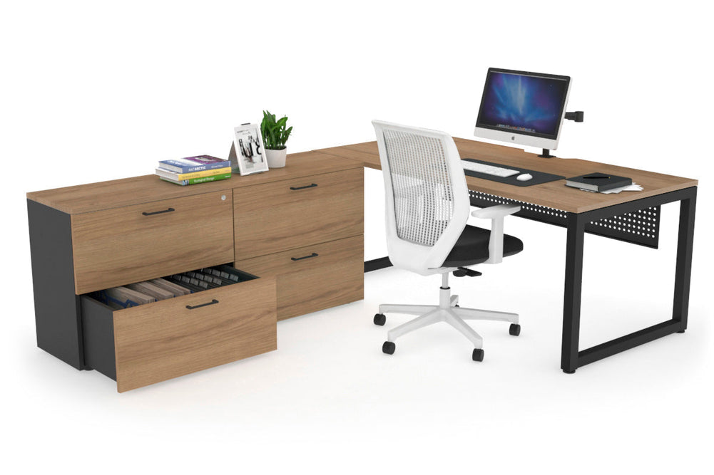 Quadro Loop Executive Setting - Black Frame [1800L x 800W with Cable Scallop]-salvage oak black modesty 4 drawer lateral filing cabinet