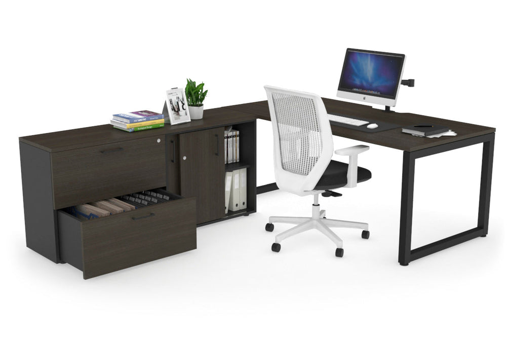 Quadro Loop Executive Setting - Black Frame [1800L x 800W with Cable Scallop]-dark oak none 2 drawer lateral sliding door credenza