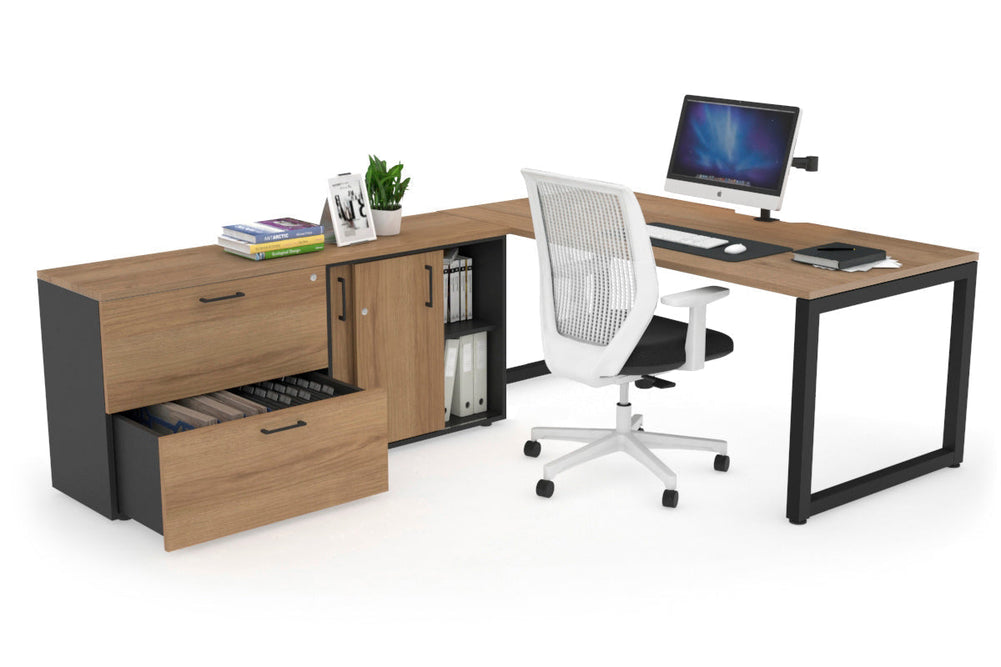 Quadro Loop Executive Setting - Black Frame [1800L x 800W with Cable Scallop]-salvage oak none 2 drawer lateral sliding door credenza