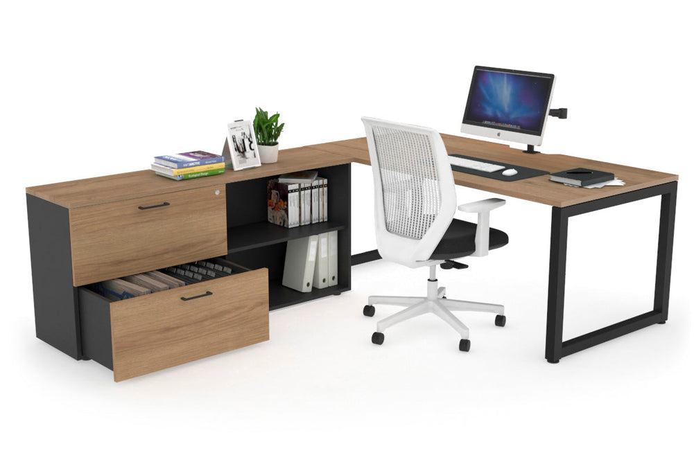 Quadro Loop Executive Setting - Black Frame [1800L x 800W with Cable Scallop]-salvage oak none 2 drawer open filing cabinet