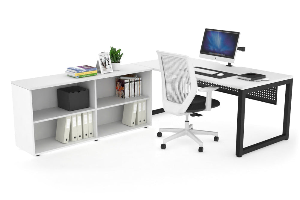 Quadro Loop Executive Setting - Black Frame [1800L x 800W with Cable Scallop]-white black modesty open bookcase