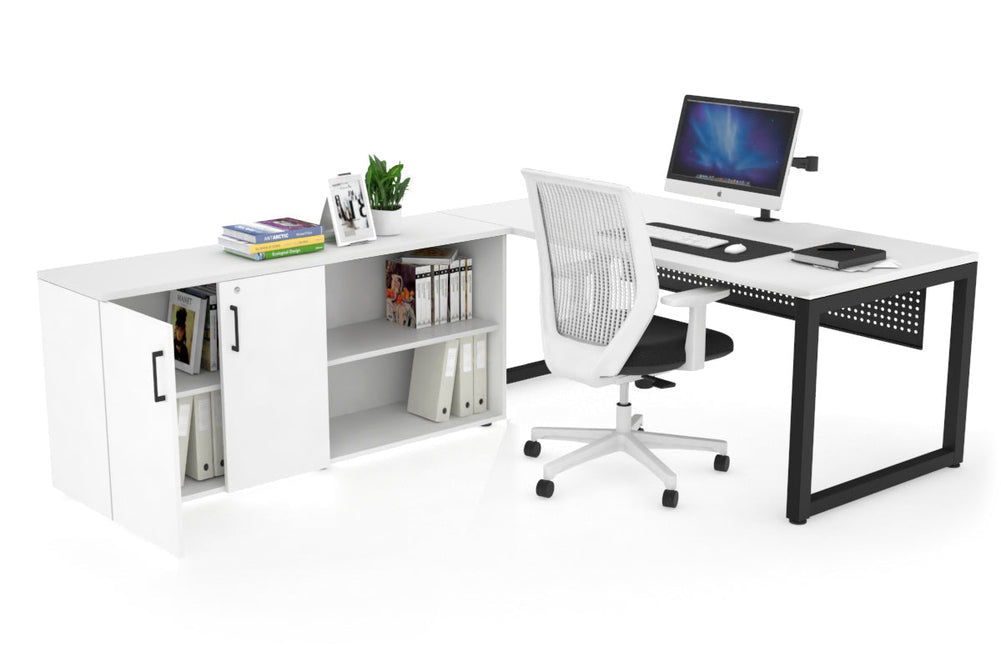 Quadro Loop Executive Setting - Black Frame [1800L x 800W with Cable Scallop]-white black modesty 2 door open storage cabinet