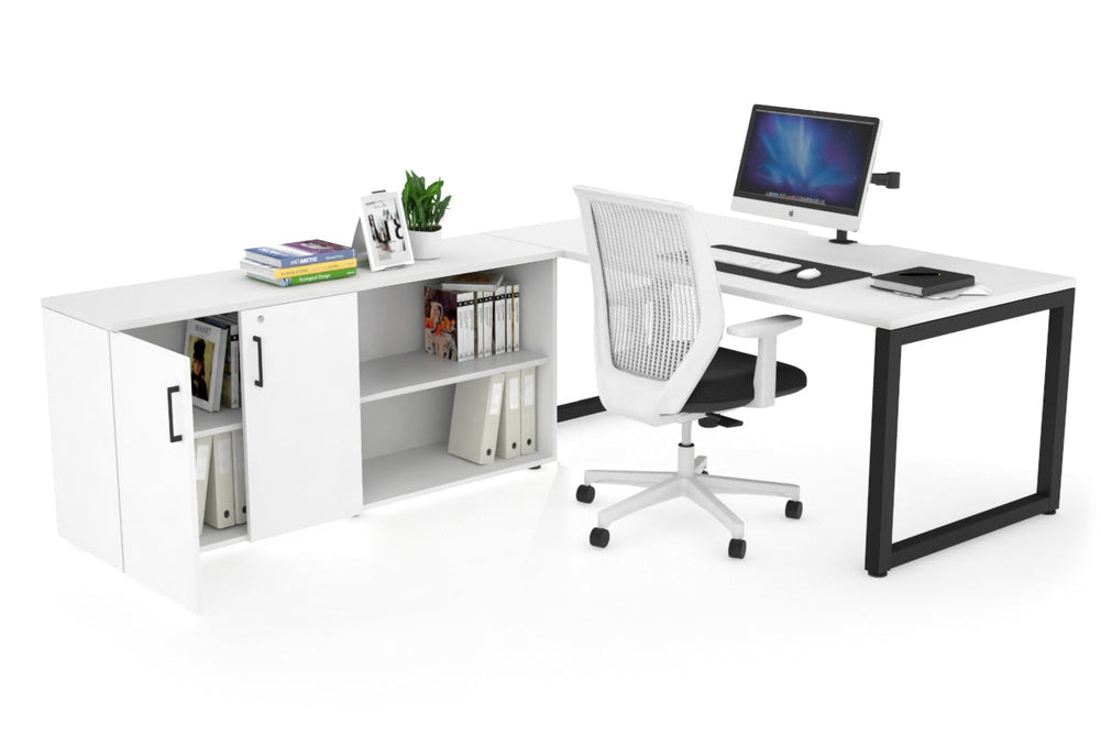 Quadro Loop Executive Setting - Black Frame [1800L x 800W with Cable Scallop]-white none 2 door open storage cabinet