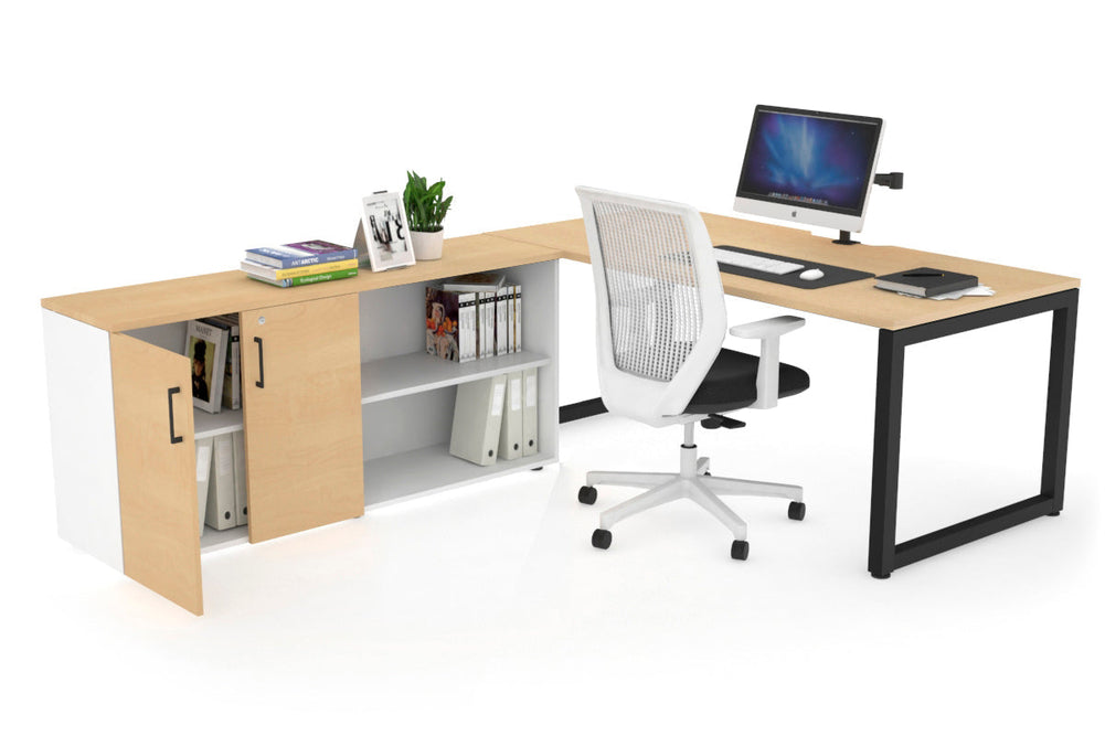 Quadro Loop Executive Setting - Black Frame [1800L x 800W with Cable Scallop]-maple none 2 door open storage cabinet