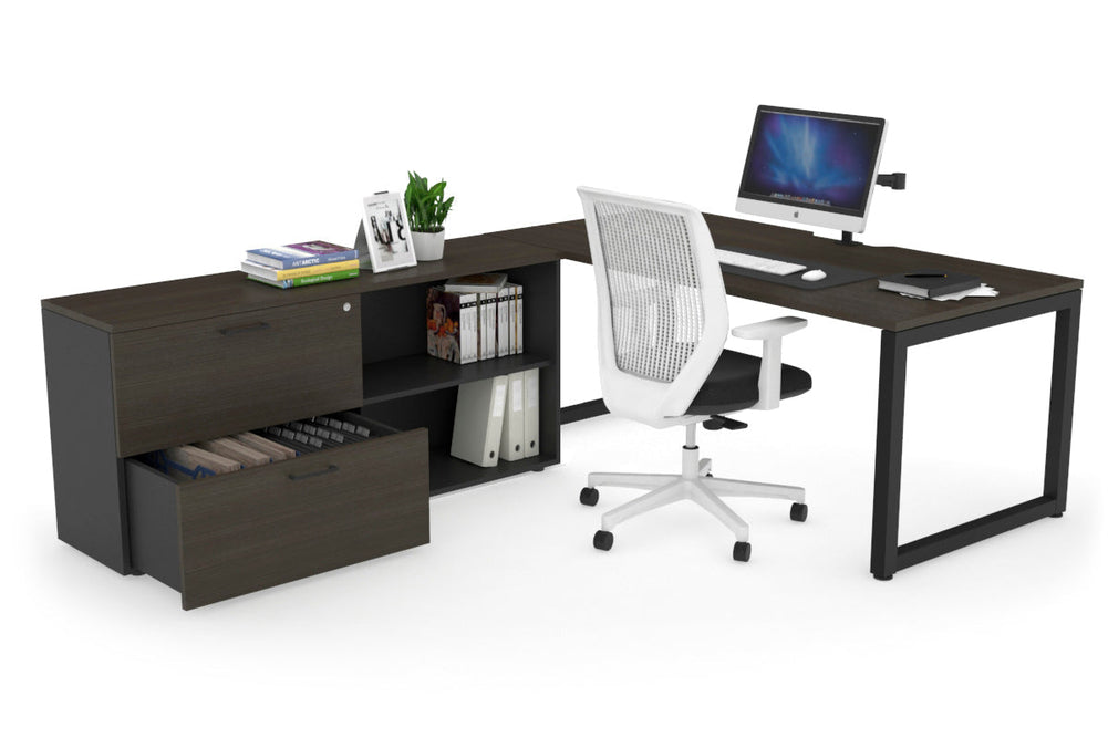 Quadro Loop Executive Setting - Black Frame [1800L x 800W with Cable Scallop]-dark oak none 2 drawer open filing cabinet
