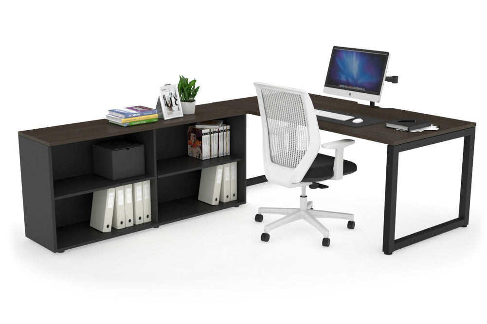 Quadro Loop Executive Setting - Black Frame [1800L x 800W with Cable Scallop]-dark oak none open bookcase