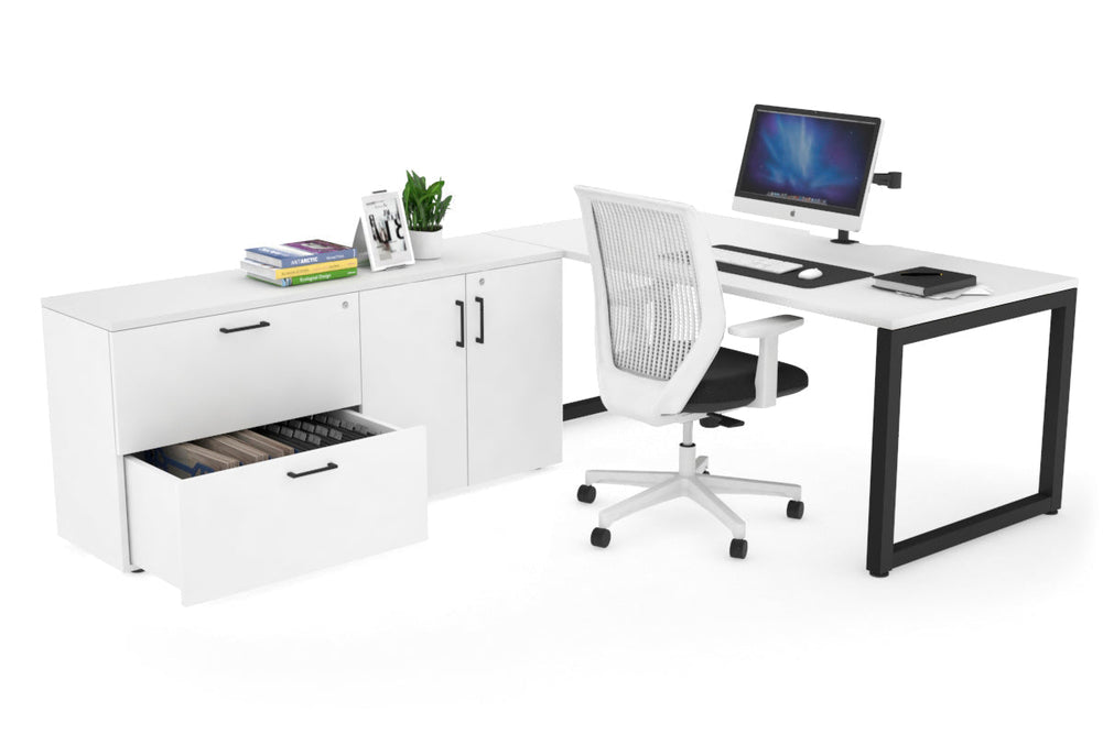 Quadro Loop Executive Setting - Black Frame [1800L x 800W with Cable Scallop]-white none 2 drawer 2 door filing cabinet