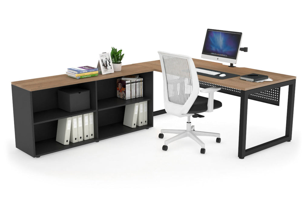 Quadro Loop Executive Setting - Black Frame [1800L x 800W with Cable Scallop]-salvage oak black modesty open bookcase