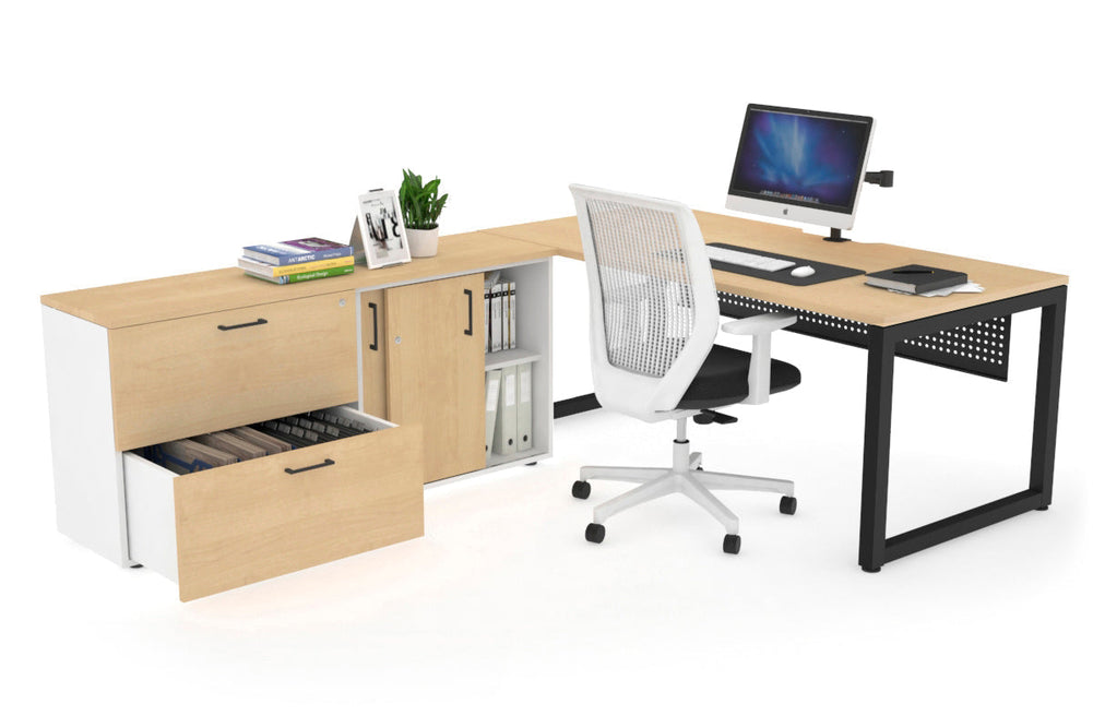 Quadro Loop Executive Setting - Black Frame [1800L x 800W with Cable Scallop]-maple black modesty 2 drawer lateral sliding door credenza