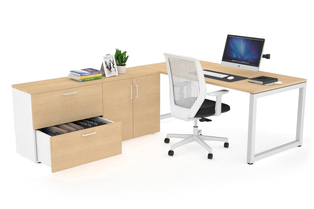 Quadro Loop Executive Setting - White Frame [1600L x 700W]-maple none 2 drawer 2 door filing cabinet