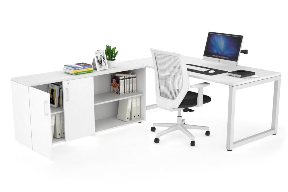 Quadro Loop Executive Setting - White Frame [1600L x 700W]-white none 2 door open storage cabinet