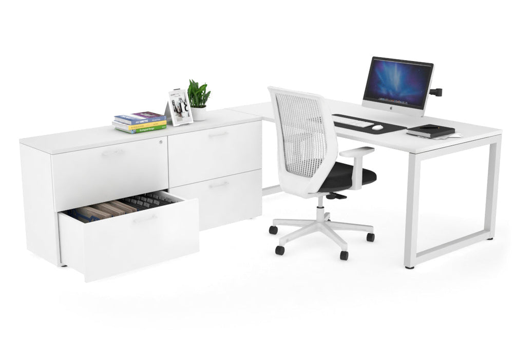 Quadro Loop Executive Setting - White Frame [1600L x 700W]-white none 4 drawer lateral filing cabinet