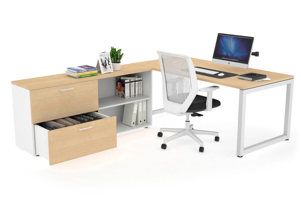 Quadro Loop Executive Setting - White Frame [1600L x 700W]-maple none 2 drawer open filing cabinet