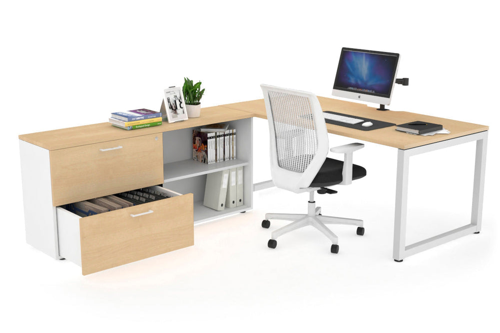 Quadro Loop Executive Setting - White Frame [1600L x 800W with Cable Scallop]-maple none 2 drawer open filing cabinet