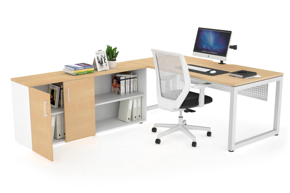 Quadro Loop Executive Setting - White Frame [1600L x 800W with Cable Scallop]-maple white modesty 2 door open storage cabinet
