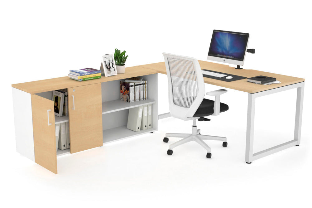 Quadro Loop Executive Setting - White Frame [1600L x 800W with Cable Scallop]-maple none 2 door open storage cabinet