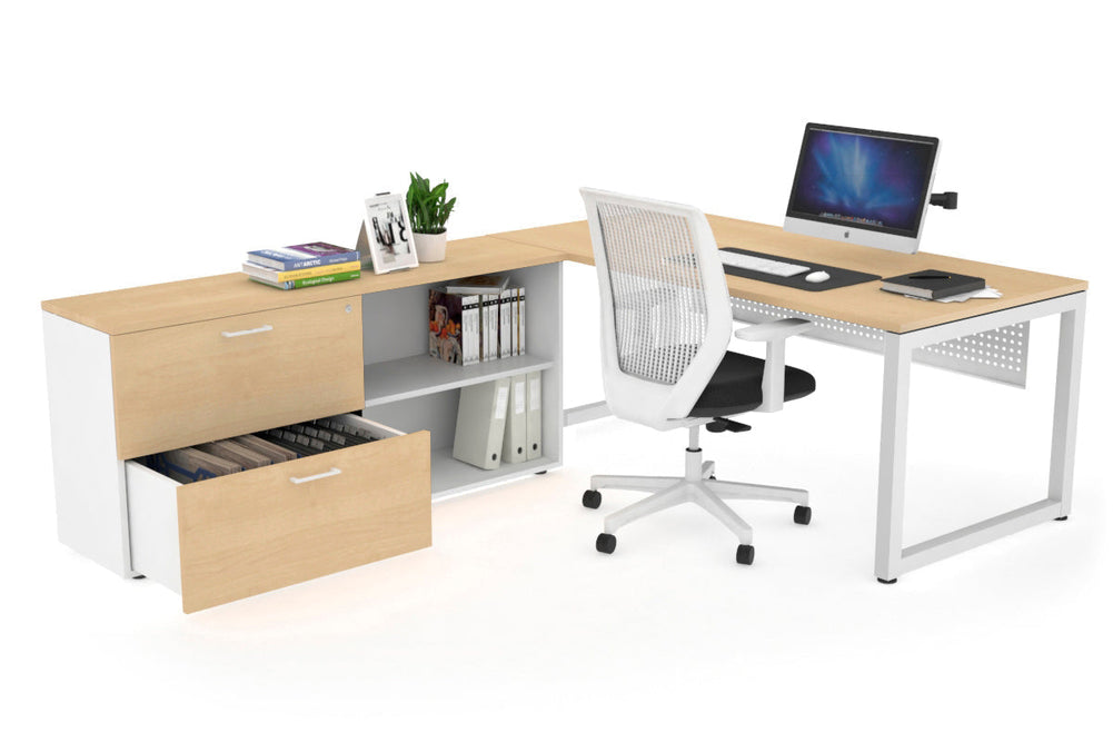 Quadro Loop Executive Setting - White Frame [1800L x 700W]-maple white modesty 2 drawer open filing cabinet
