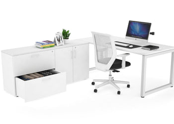 Quadro Loop Executive Setting - White Frame [1800L x 700W] Jasonl white none 2 drawer 2 door filing cabinet