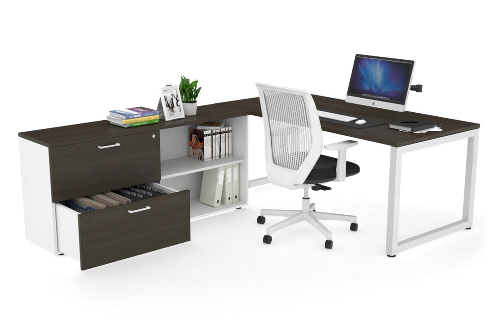 Quadro Loop Executive Setting - White Frame [1800L x 700W]-dark oak none 2 drawer open filing cabinet