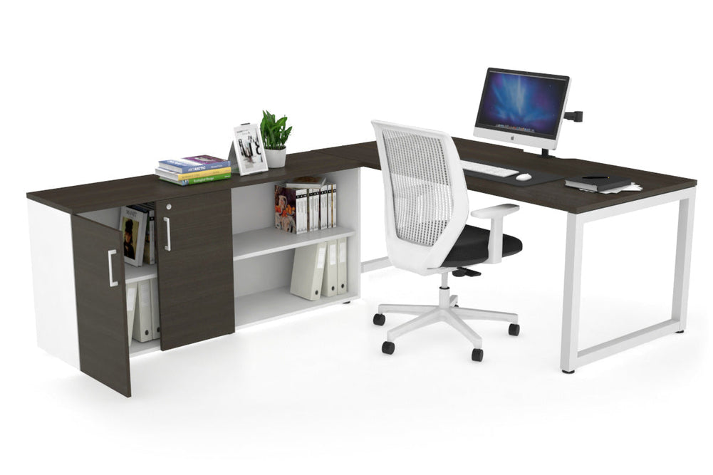 Quadro Loop Executive Setting - White Frame [1800L x 800W with Cable Scallop]-dark oak none 2 door open storage cabinet